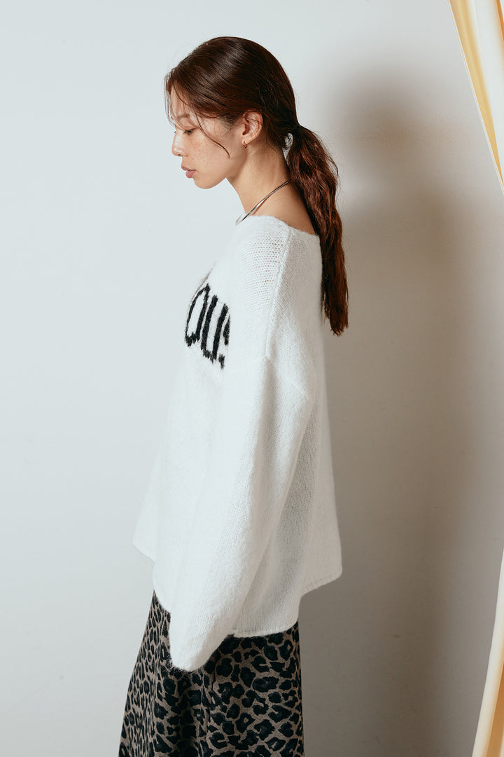 [SET]フロントロゴデザインニットトップス+ワイドツイルサロペット(2set)