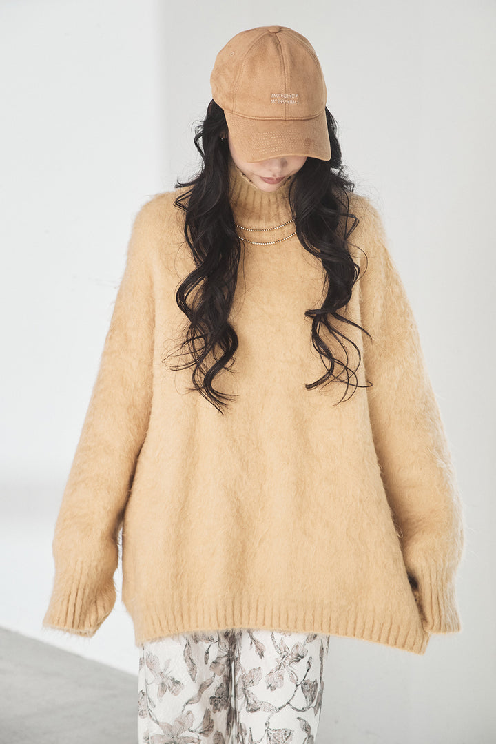 起毛オーバーハイネックニット