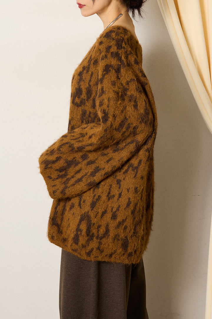 [SET]フラッフィーレオパードシャギーニット+サイドベルトパンツ(2set)