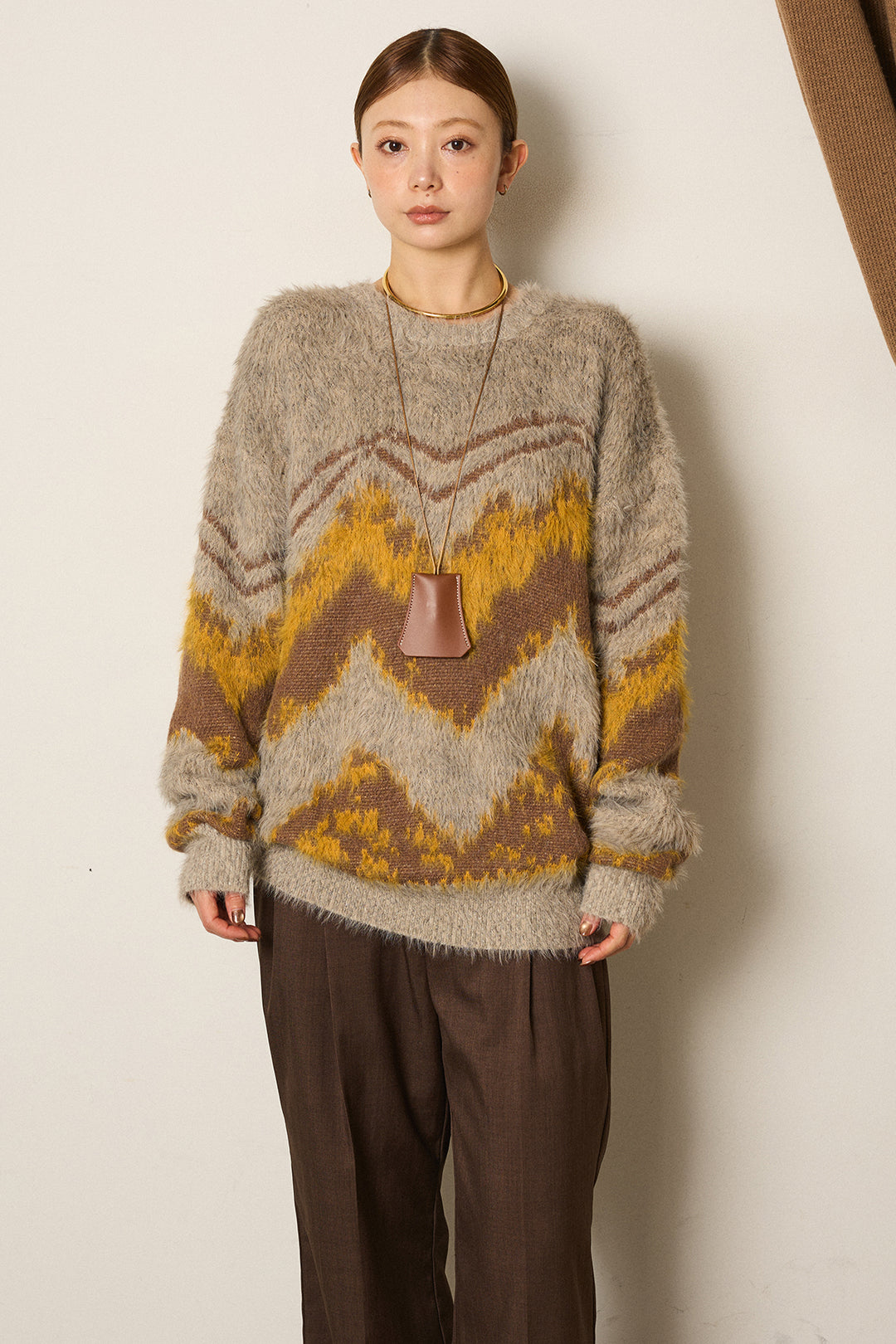 【即納】シャギーニュアンスライン柄ニットトップス