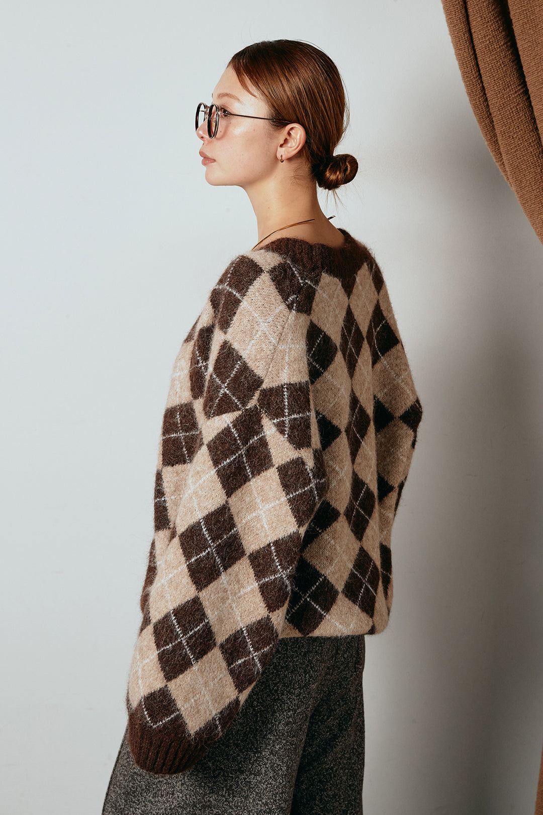 [SET]オーバーサイズ総柄Vネックニットカーディガン+杢ニットフレアパンツ(2set)