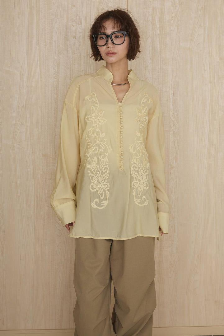 [SET]フロントボタンニュアンス柄ブラウス+ニーサイドタックウエストドロストパンツ(2set)