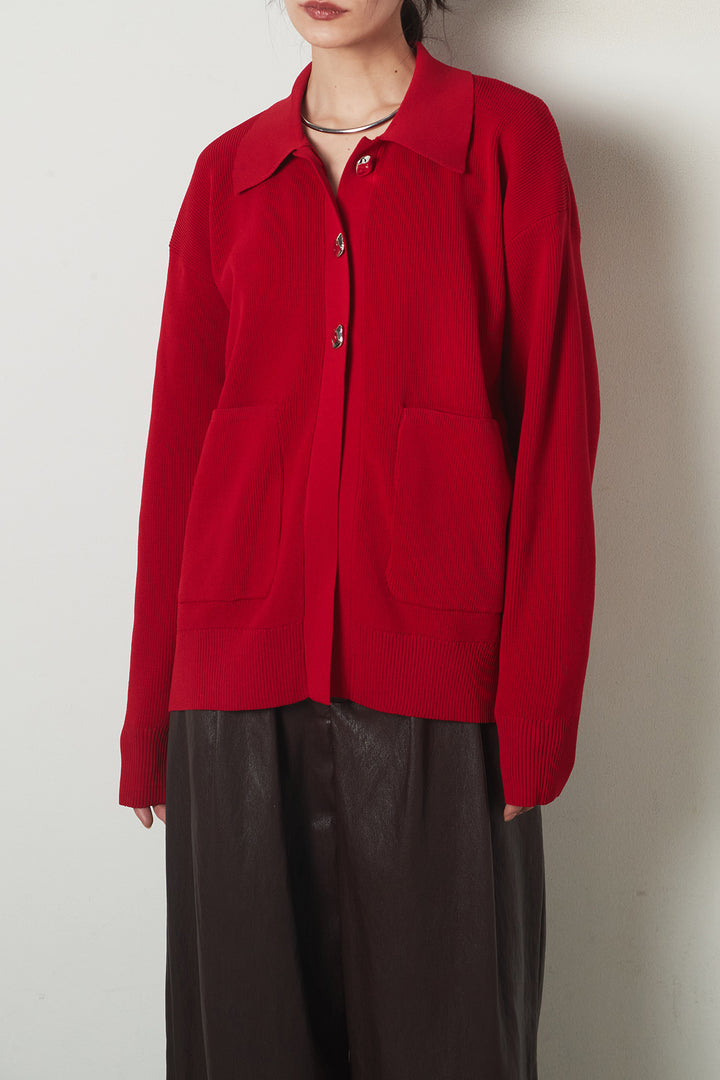 メタル釦衿付きニットカーディガン