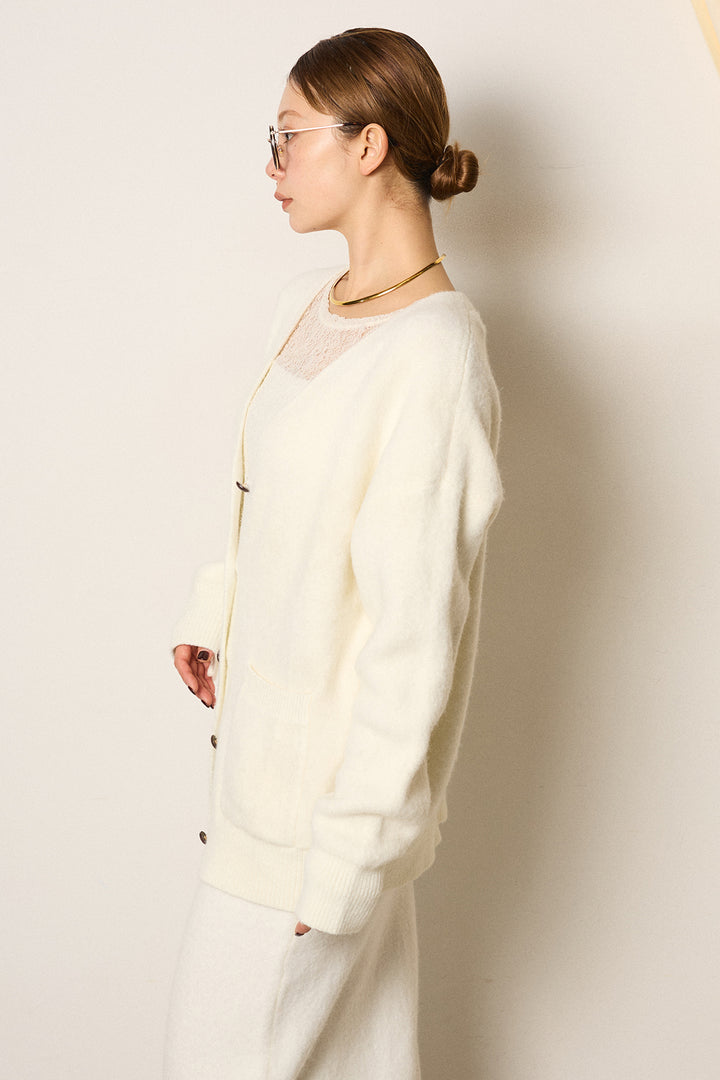 [SET]丸ボタン起毛ニットカーディガン+起毛ニットロングスカート(2set)