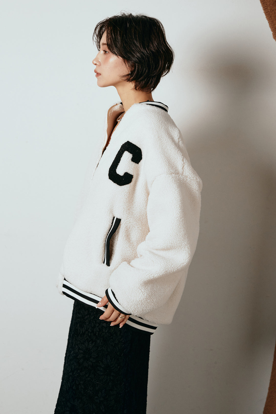 [SET]ロゴスタジャンボアブルゾン+レザーライク配色ストライプパンツ(2set)