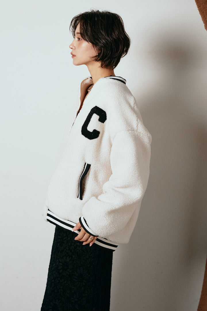 [SET]ロゴスタジャンボアブルゾン+レザーライク配色ストライプパンツ(2set)