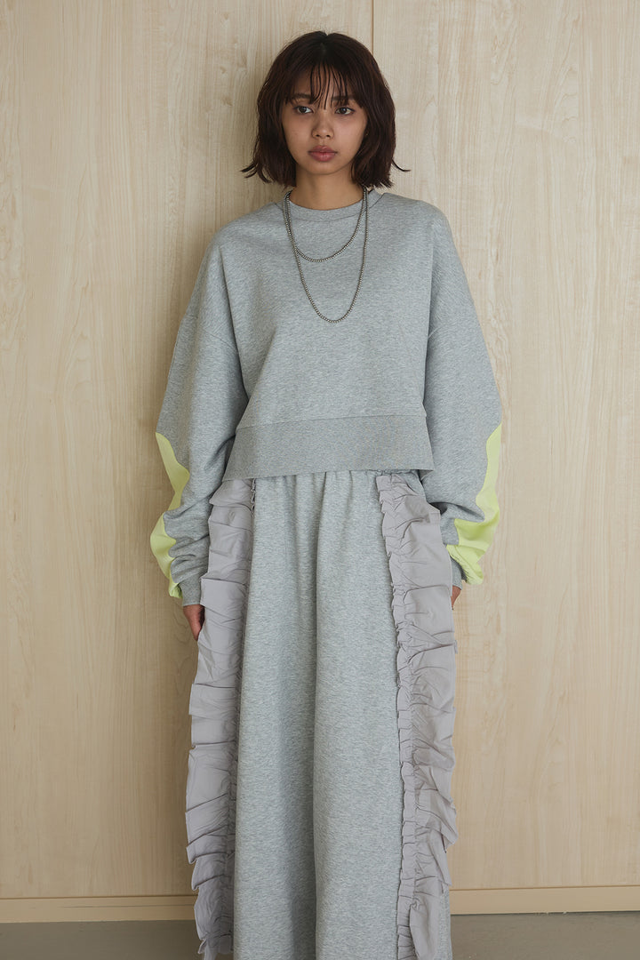 [SET]アームパッチスウェットプルオーバー+ビッグフリルスウェットロングスカート(2set)