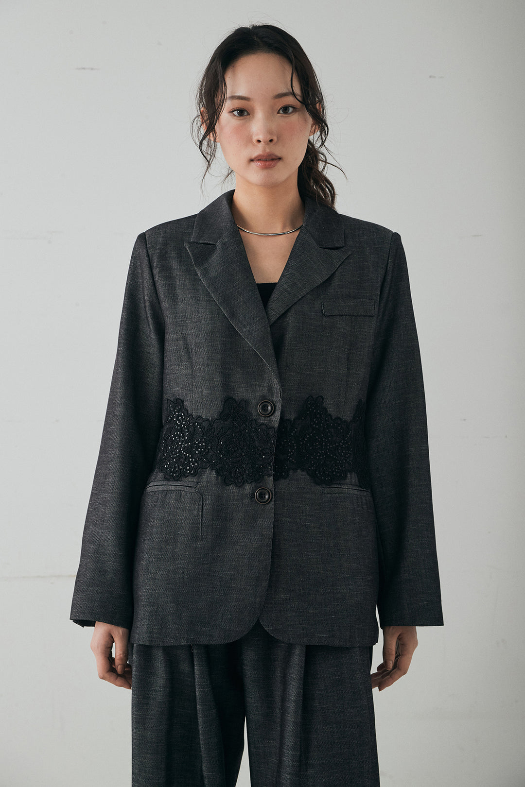 リネンタッチレースデザインジャケット