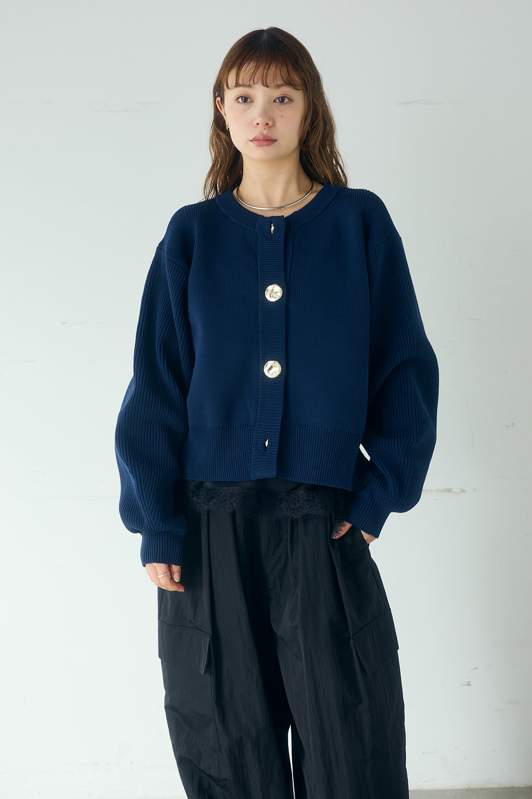 スポンディッシュBIGボタンクルーネックカーディガン