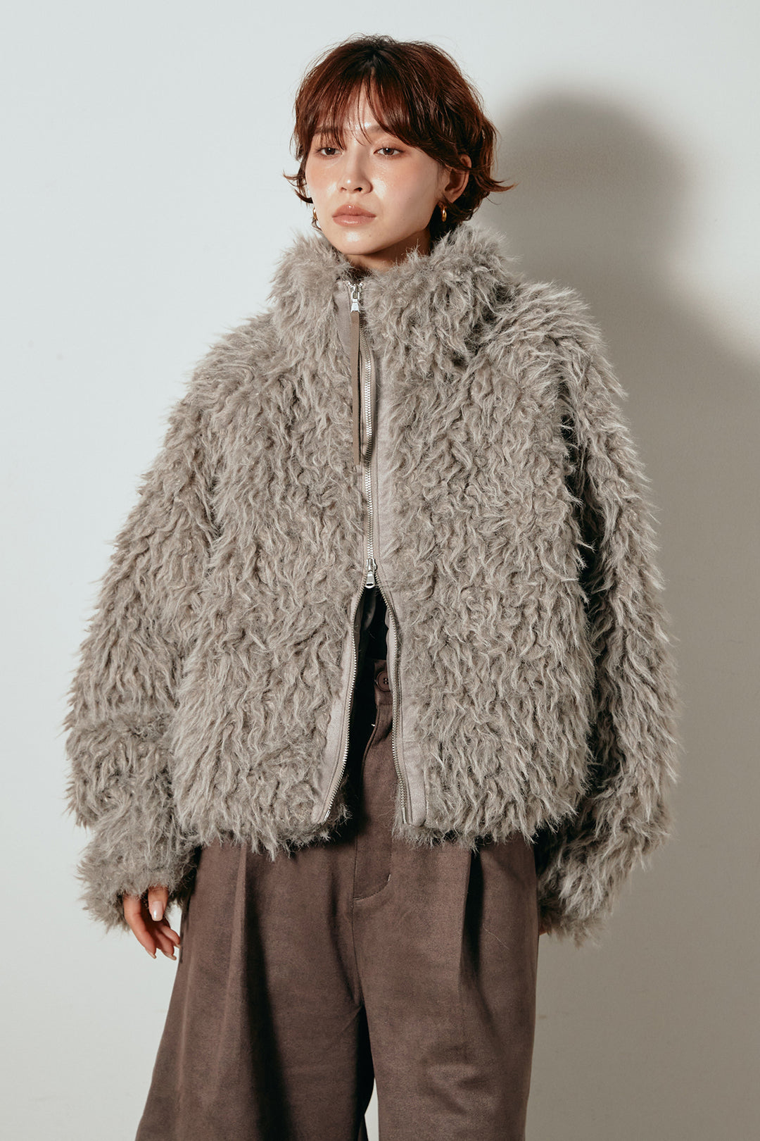 [SET]ミックスシープファースタンドブルゾン+前後2wayグレンチェック柄スカーチョサロペット(2set)