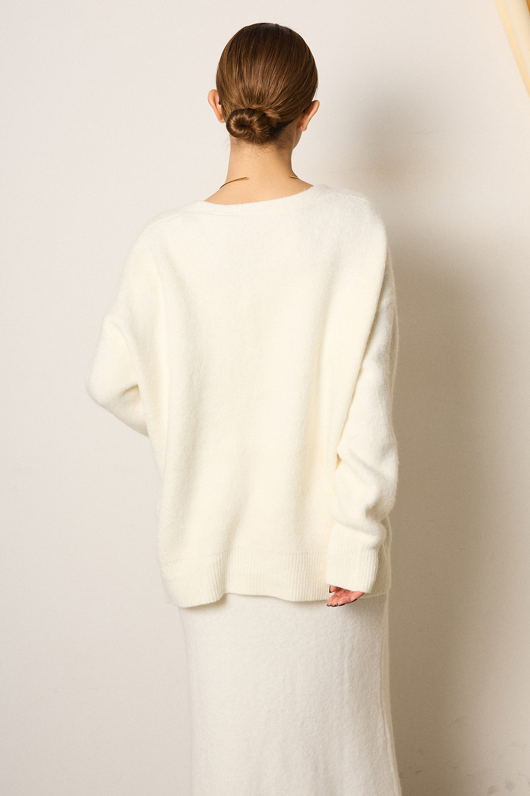 [SET]丸ボタン起毛ニットカーディガン+起毛ニットロングスカート+ストレッチレースクルーネックプルオーバー(3set)