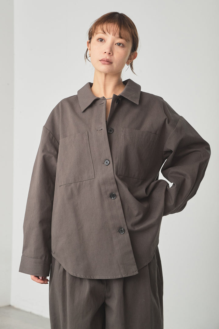 [SET]ツイルシャツジャケット+ツイルハイウエストタックパンツ(2set)