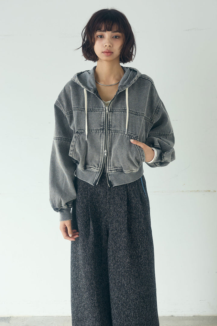 【着回しセット】[SET]デニムダブルジップパーカーブルゾン+デニムタックカーブパンツ+デニムダブルジップパーカーブルゾン(3set)