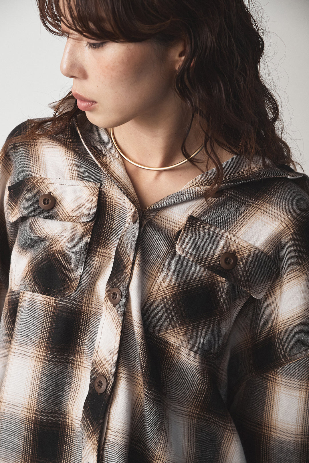 [SET]オンブレーチェックビッグシルエットCPOシャツ+センターラインニットパンツ(2set)