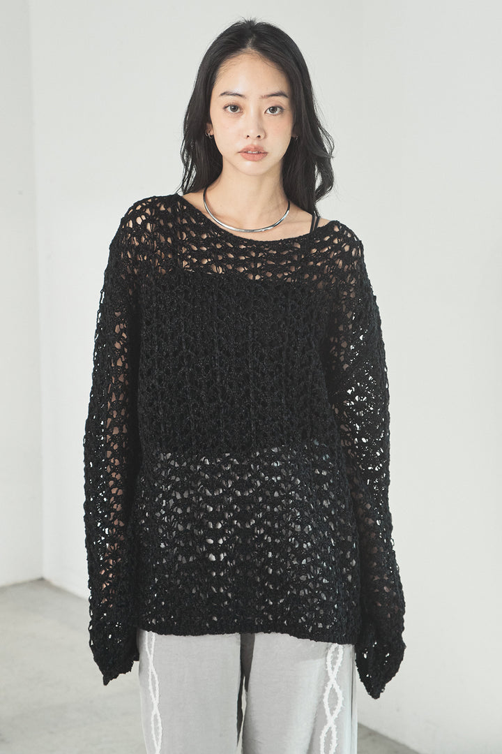 [SET]リラックスメッシュニットトップス+刺繡テープラインパンツ(2set)