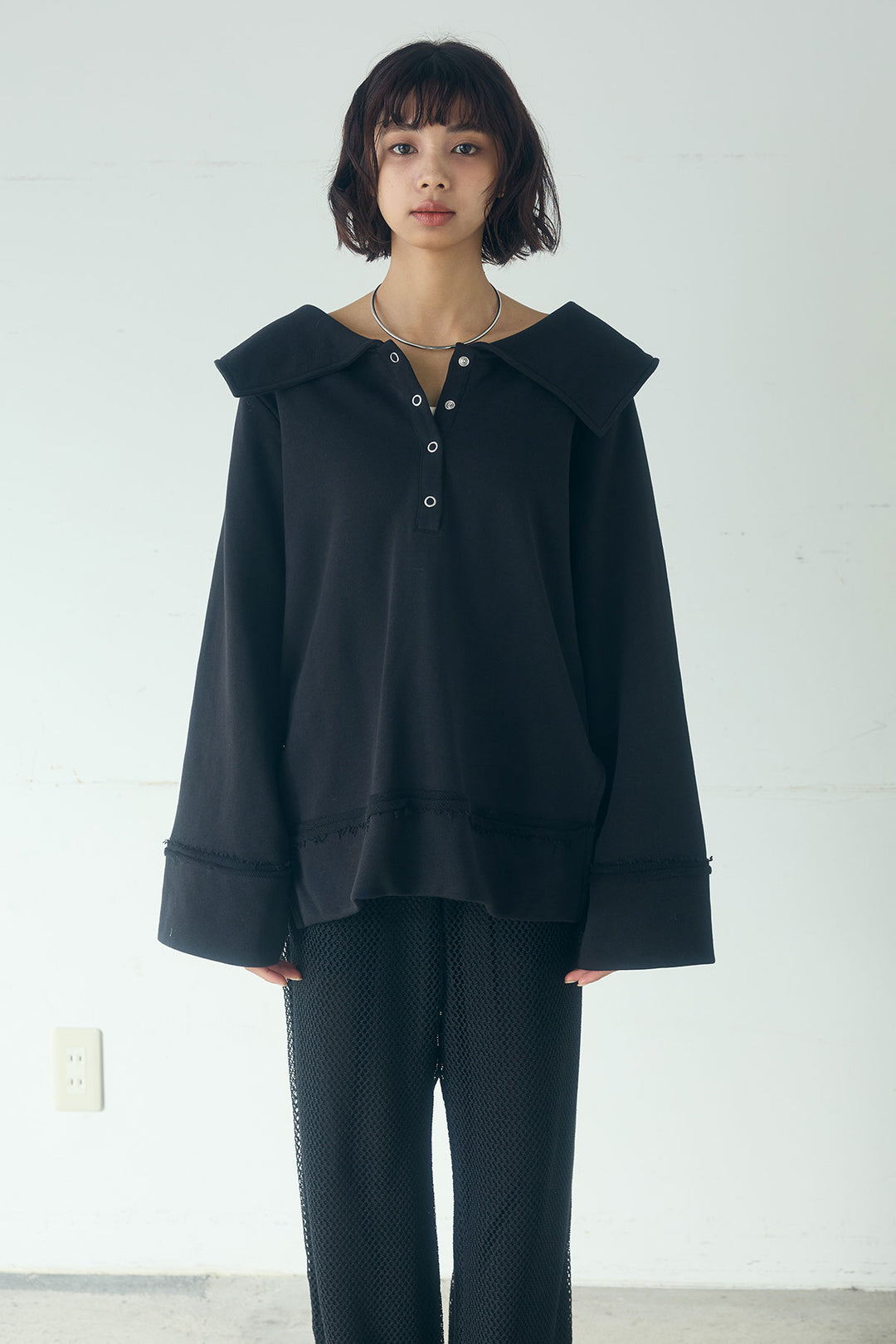 [SET]ビッグカラー2WAYスウェットトップス+メッシュリラックスパンツ(2set)