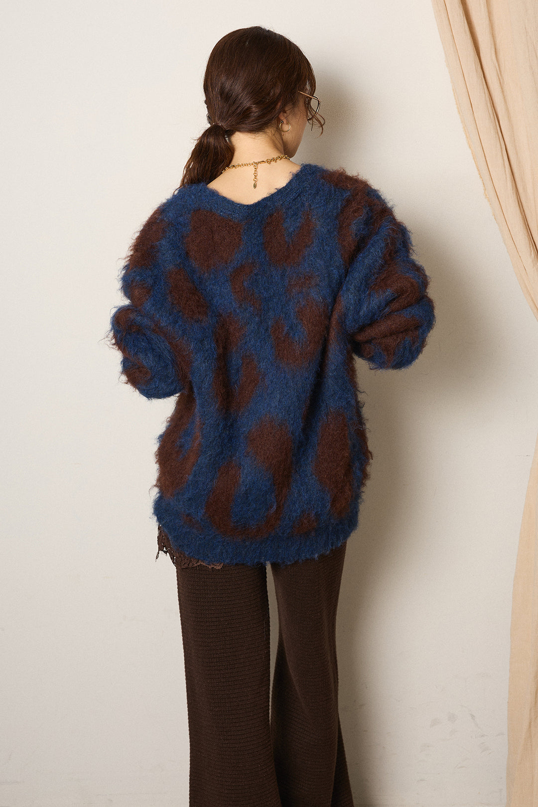 [SET]レオパードシャギータッチカーディガン+レースサテンキャミソール+ワイドリブニットイージーパンツ(3set)