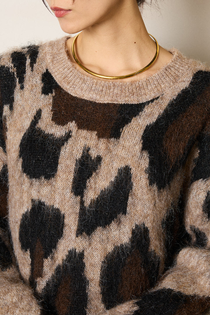 [SET]ルーズアニマルモヘアニットトップス+杢ニットリブフレアパンツ(2set)