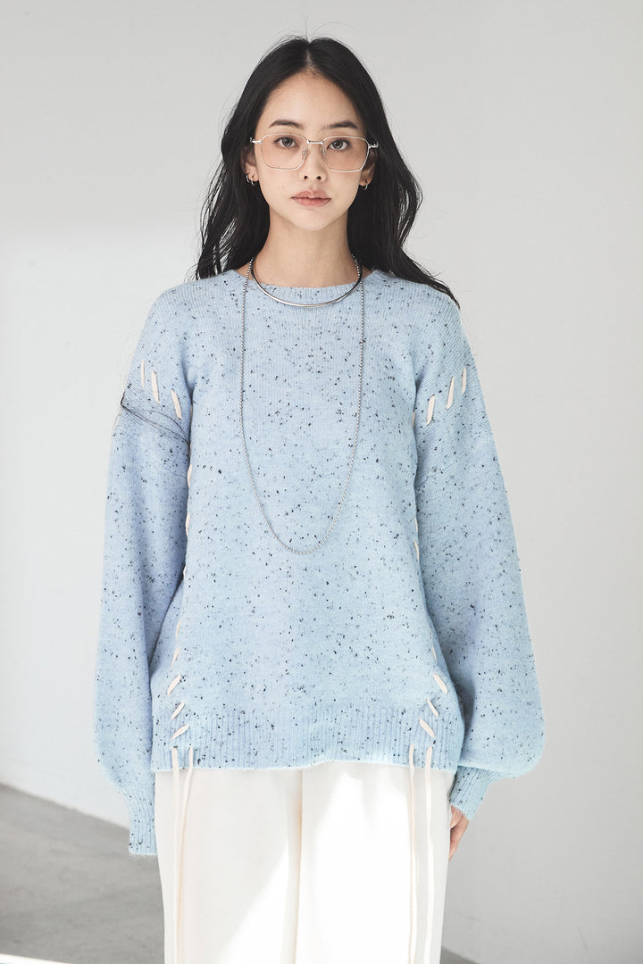 ネップ編み上げニットトップス