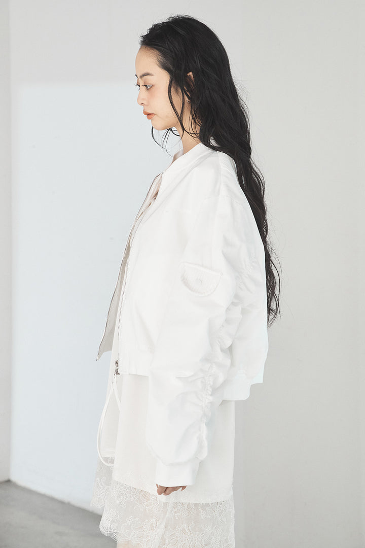 [SET]袖ギャザーデザインブルゾン+センターラインニットパンツ(2set)