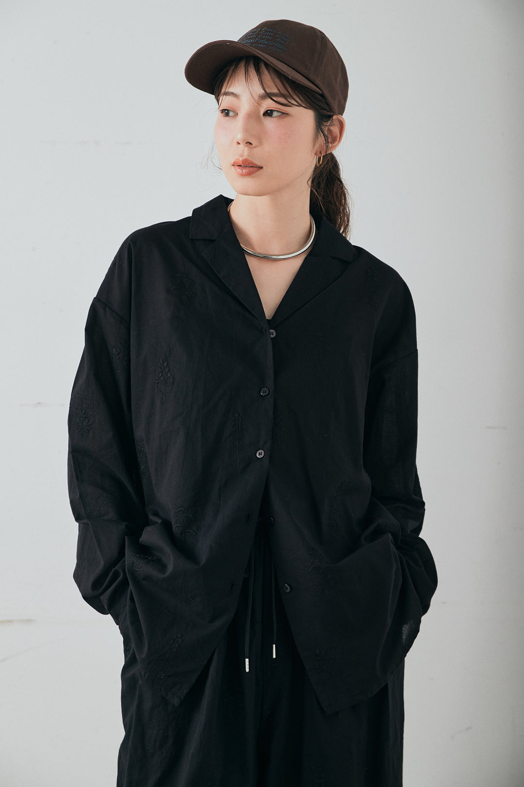 [SET]刺繍ローンオープンカラーシャツ+刺繍ローンタックイージーパンツ(2set)