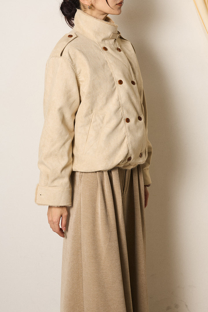 [SET]スタンド襟スウェードライクアウター+スタッズデザインベルトタータンチェックパンツ(2set)