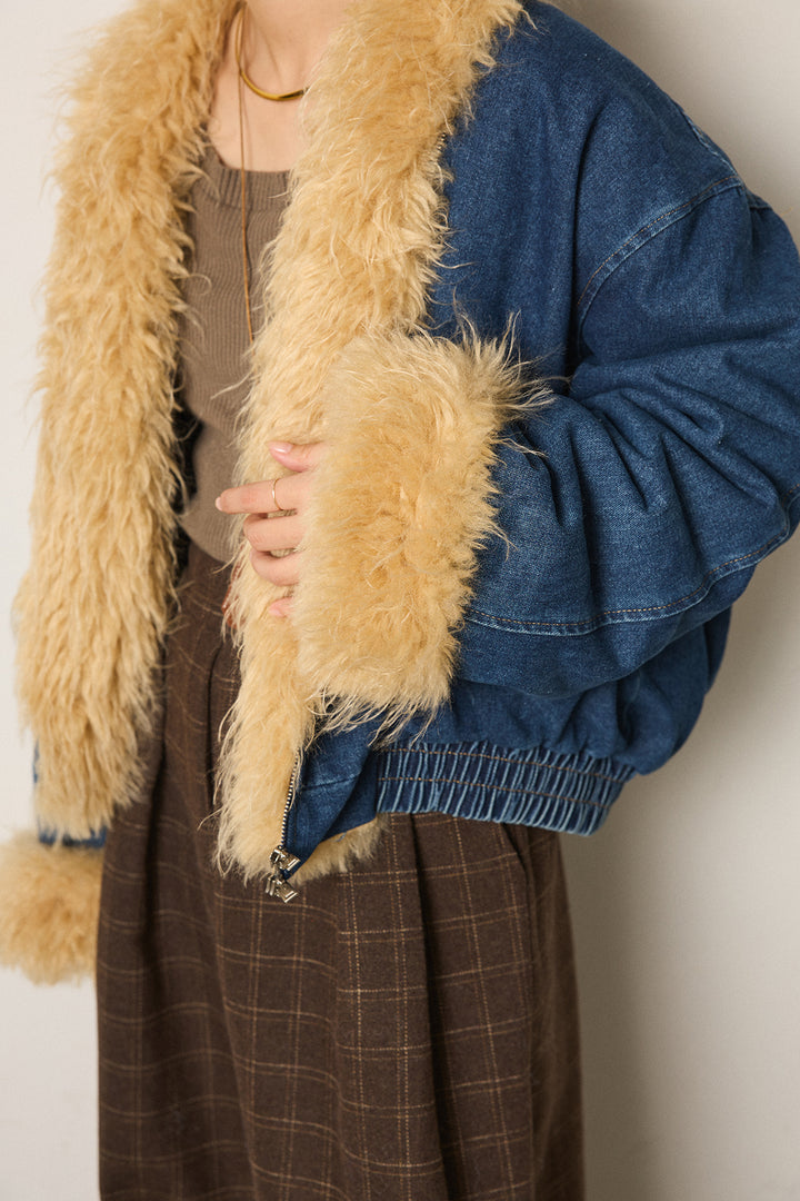 [SET]エコファーデニムボアジャケット+ウールライクチェックタックパンツ(2set)