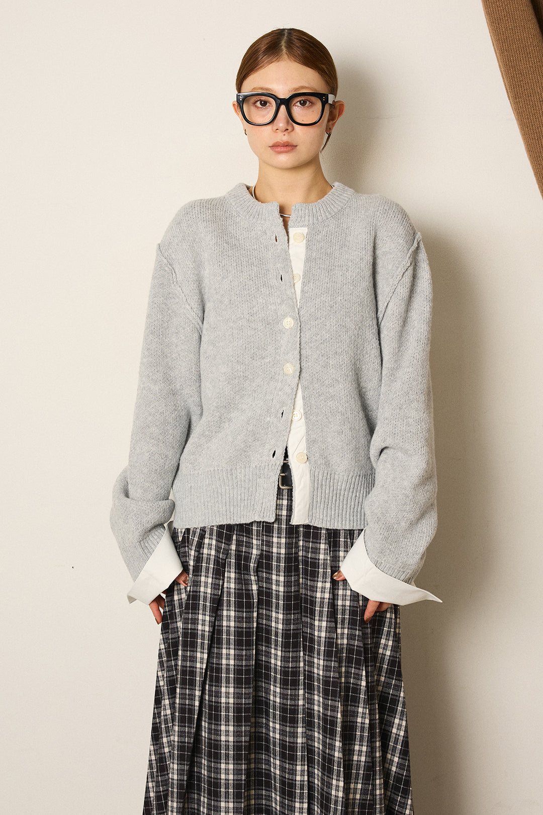 【即納】シャツドッキングニットカーディガン