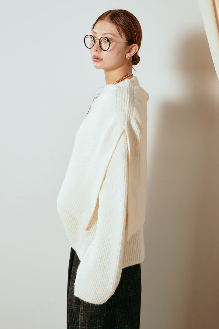 [SET]ケープデザインリブニットトップス+タータンチェック柄タックパンツ(2set)