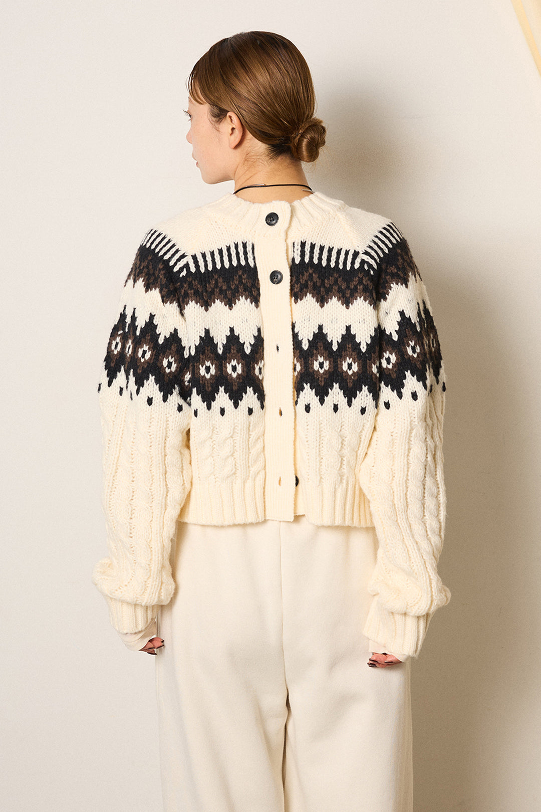 [SET]2WAY求心柄ジャガードショートカーディガン+裏起毛スウェットワイドパンツ(2set)