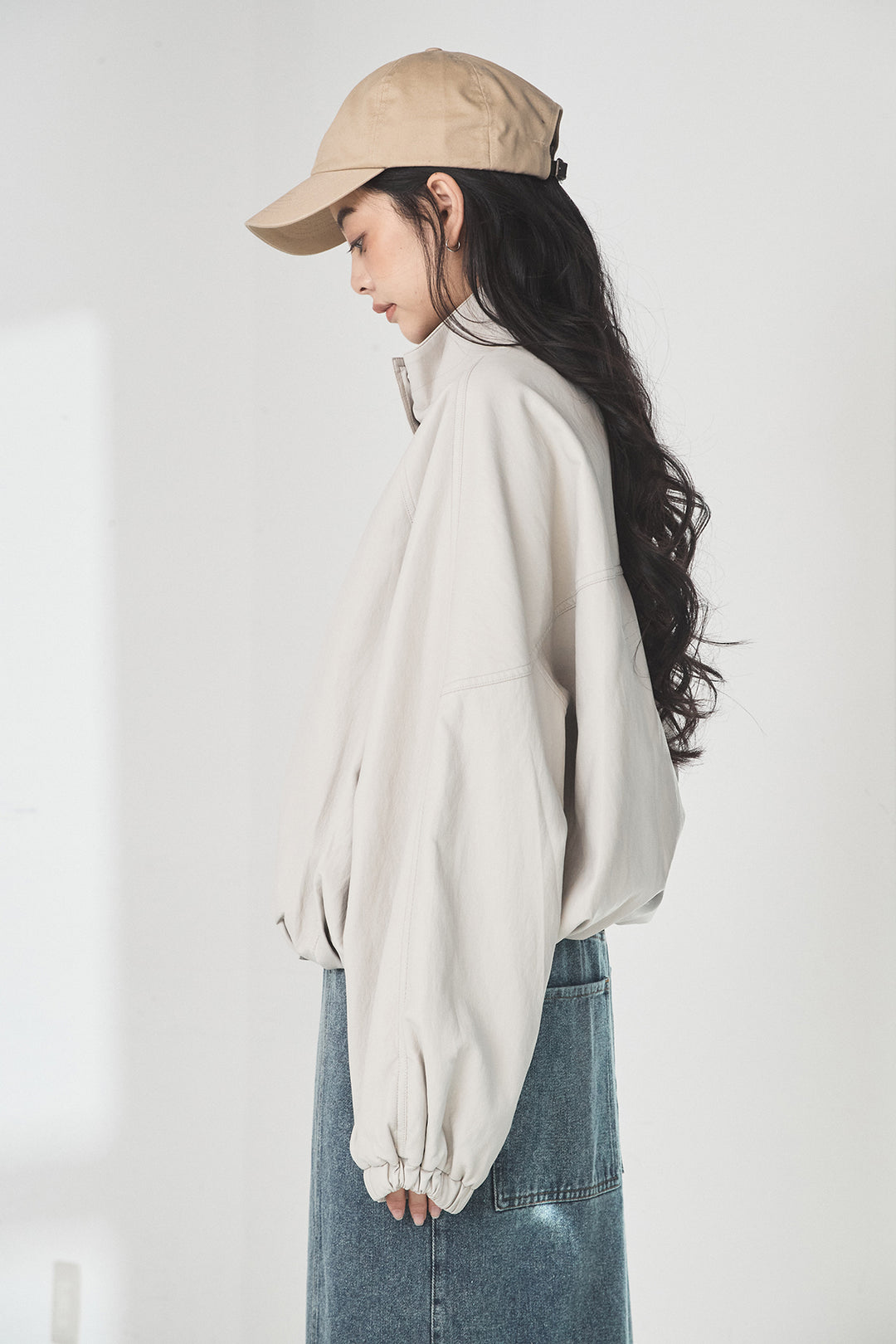 スタンドネックレザーライクブルゾン