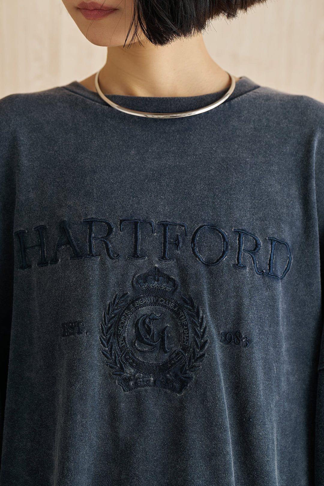 [SET]袖ボリュームHARTFORD刺繍Tシャツ+切替デニムロングスカート(2set)