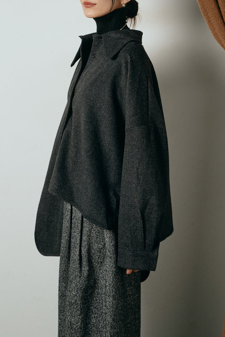 [SET]裾アシンメトリーデザインシャツ+タックツイードワイドパンツ+リブニットシームレスタートルプルオーバー(3set)