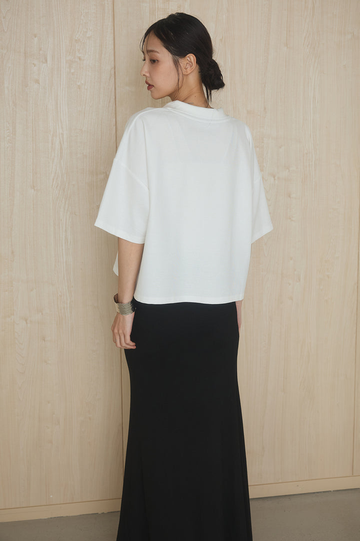 [SET]グラフィックポロTシャツ+サテン切り替えデニムスカート(2set)