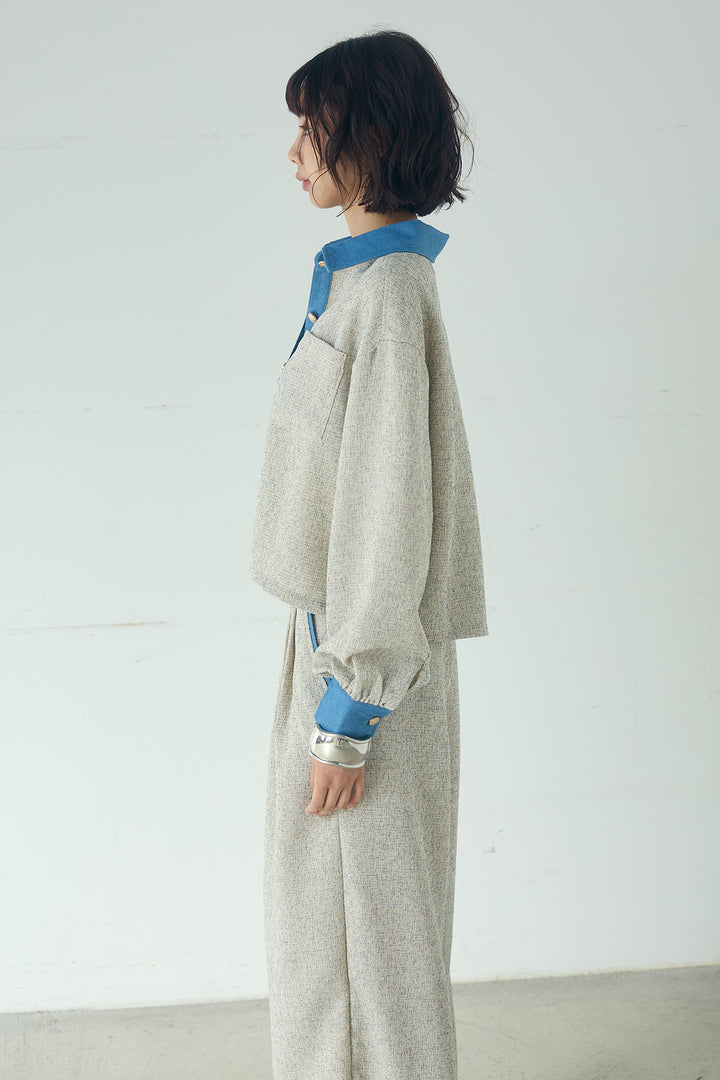 ツイード×デニムショート丈シャツ