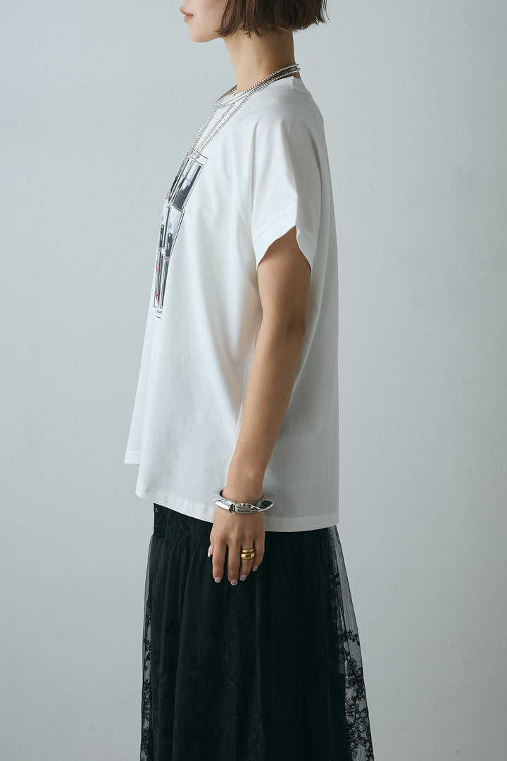 [SET]フォトプリントラグランTシャツ+ミックスレース刺繍スカート(2set)