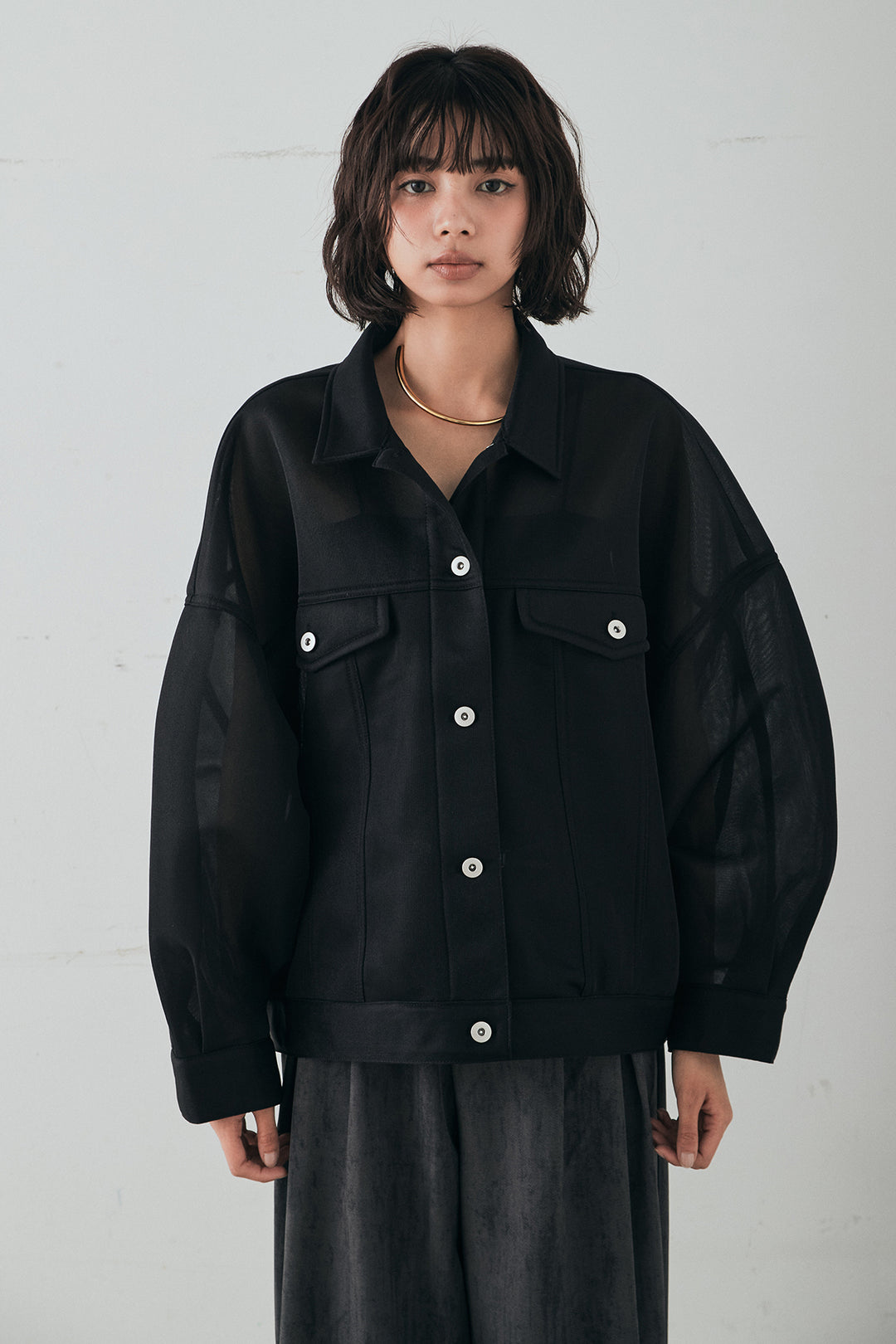 [SET]シアーダンボールサイドドロストジャケット+紐ベルト付きかすれ柄ワイドスラックス(2set)