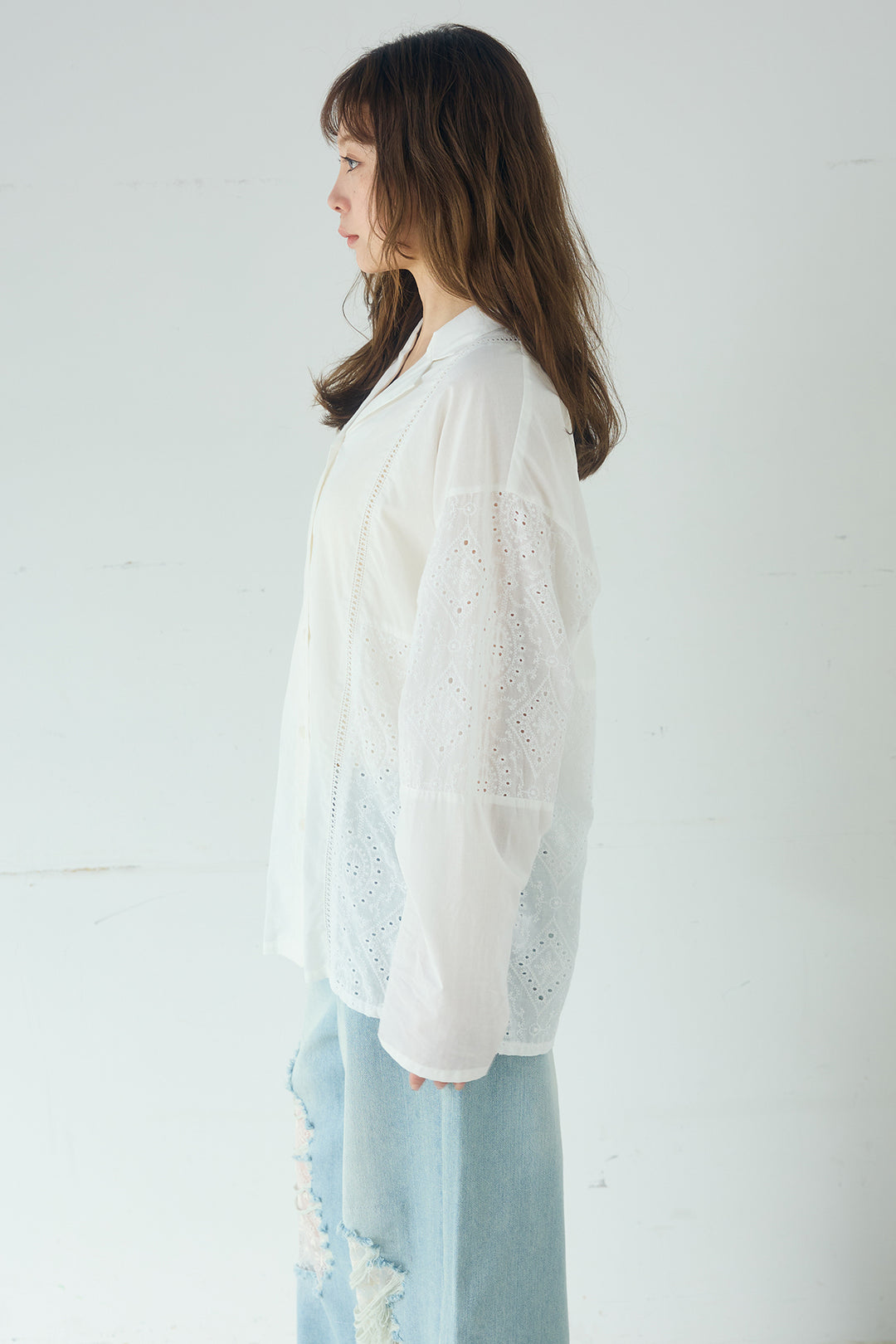 [SET]ローンレースオープンカラーシャツ+ローンレースイージーパンツ(2set)