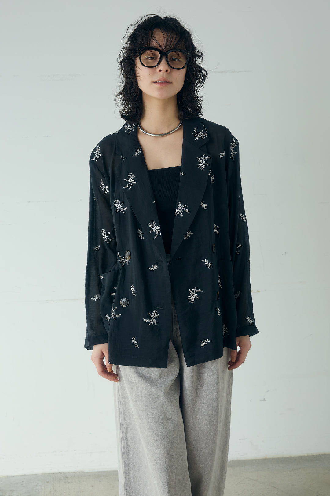 [SET]シアー刺繍ダブルジャケット+ラップオールインワン(2set)