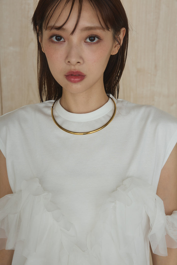 [SET]チュールフリルフレンチTシャツ+ルーズカーゴワイドパンツ(2set)