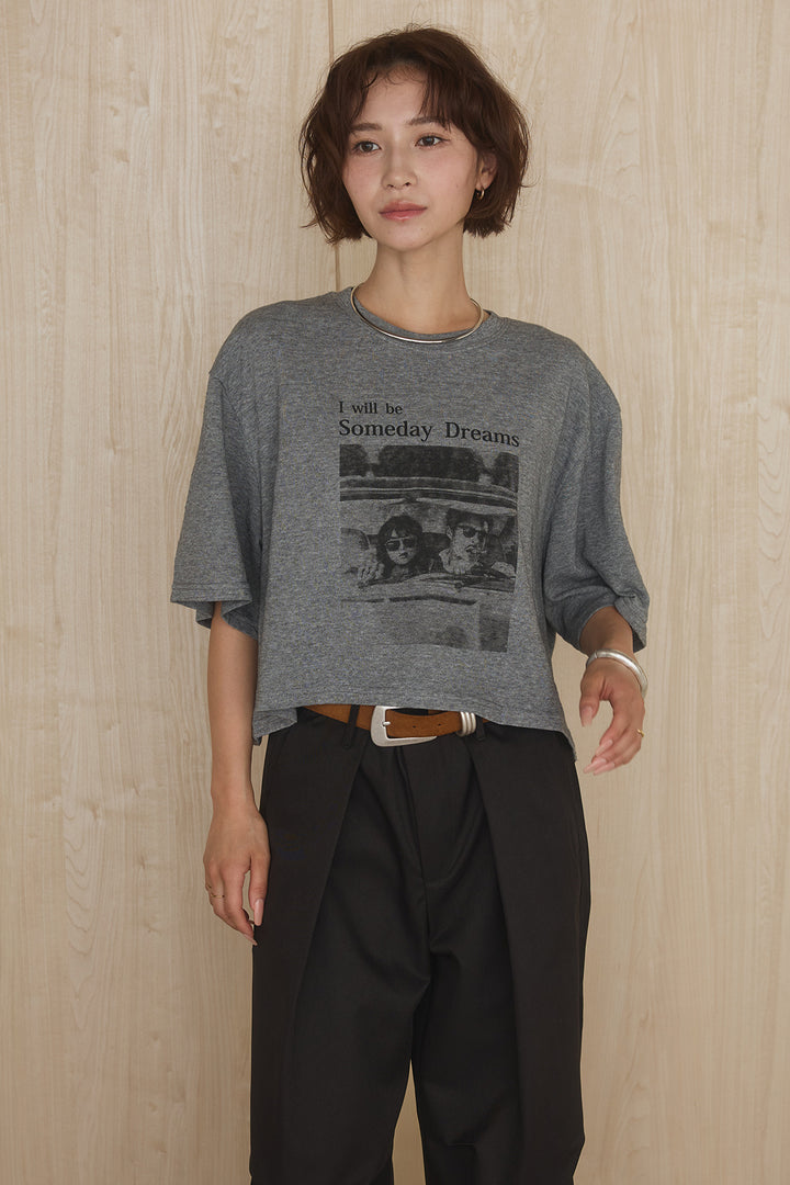 [SET]グラフィックサムデイワイドクロップドT+ニーサイドタックウエストドロストパンツ(2set)