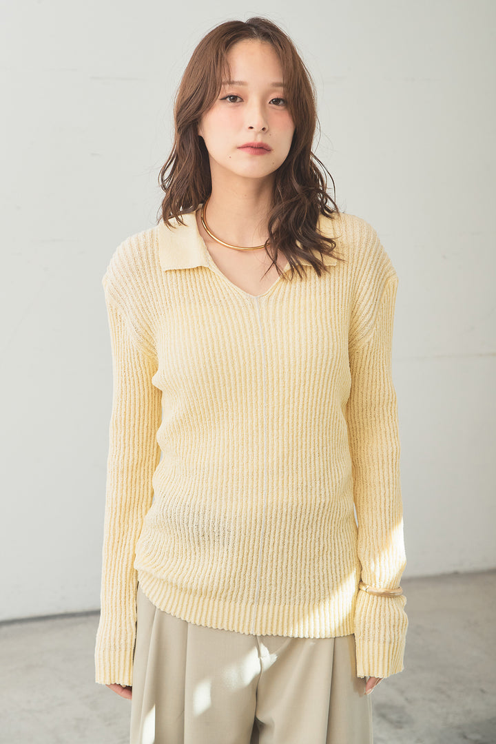 [SET]衿付きニットプルオーバー+ベルト付きツータックワイドパンツ(2set)