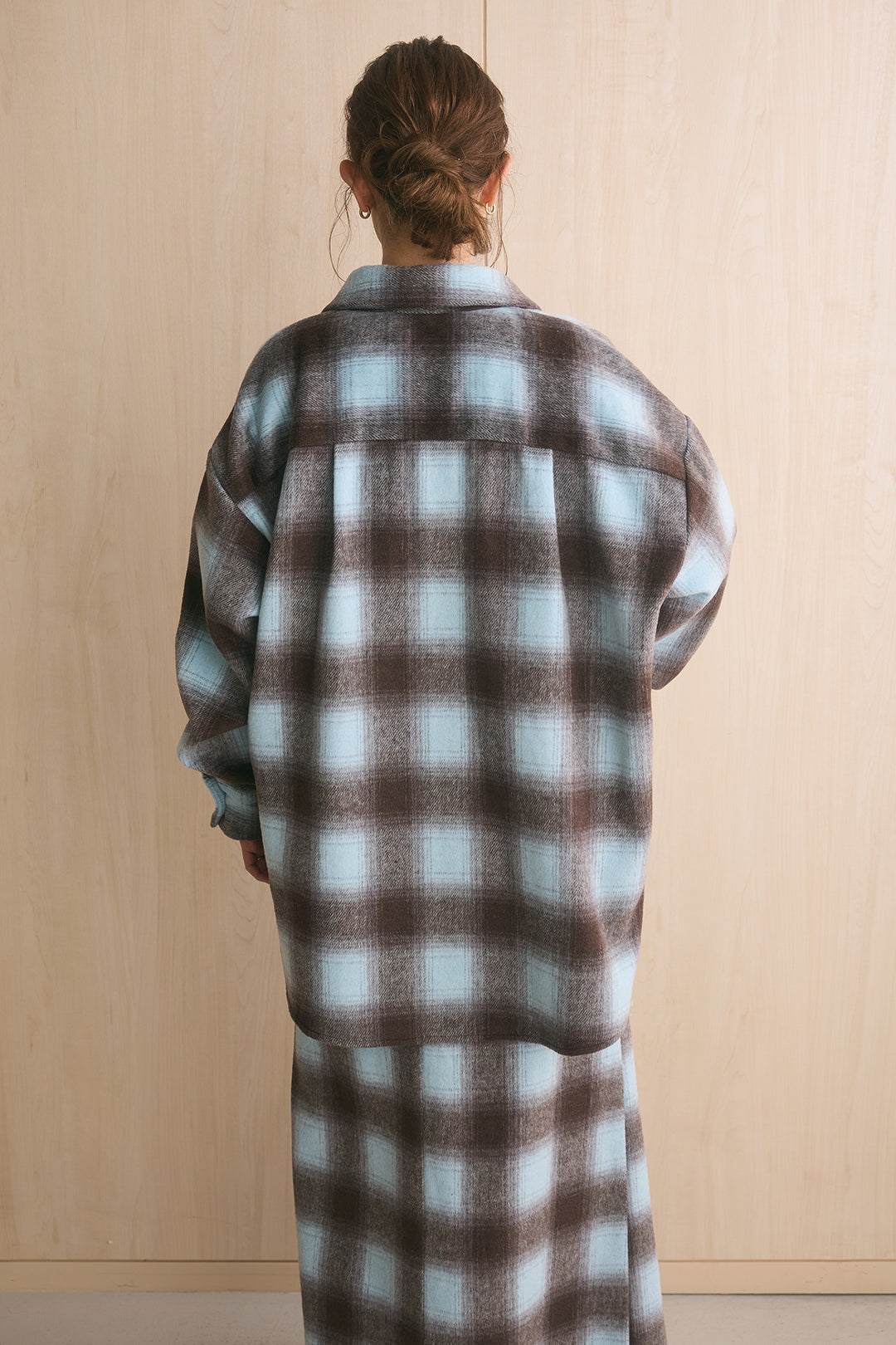 [SET]起毛チェック柄シャツジャケット+起毛チェック柄ボックスタックスカート(2set)