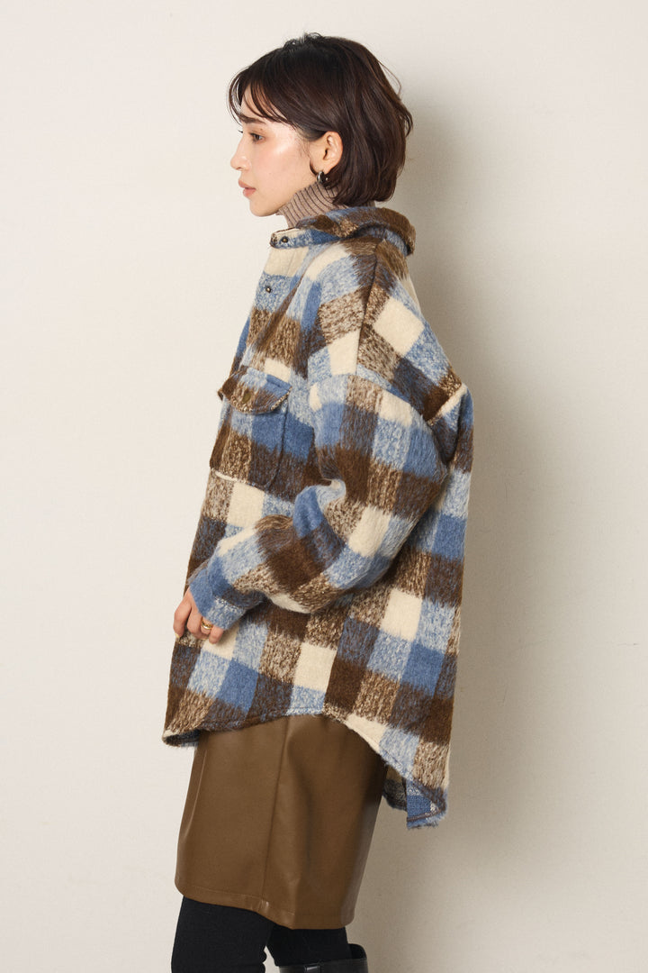 起毛チェック柄ポケットアウター