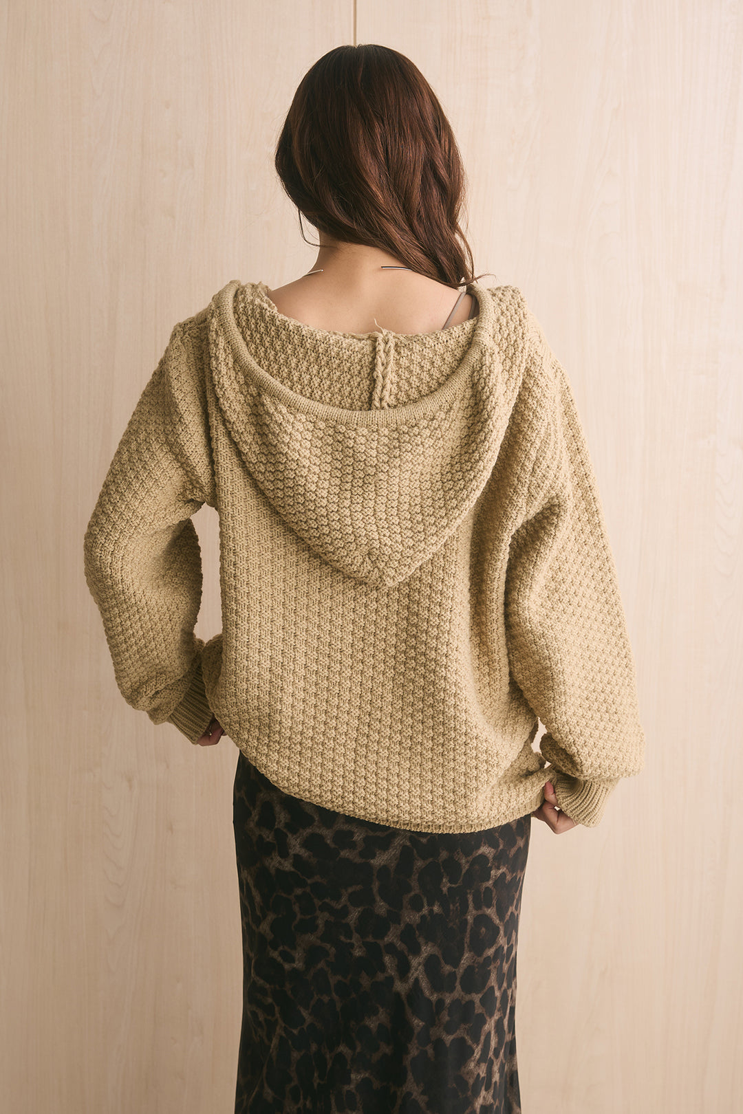 [SET]テクスチャー編みインナー付きフードニット+リラックスニットパンツ(2set)