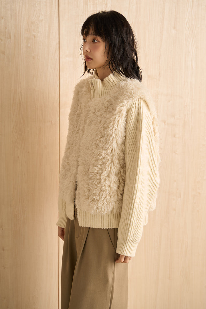 [SET]ファーコンビニットジップブルゾン+ナポレオンボタンデザインワイドパンツ(2set)