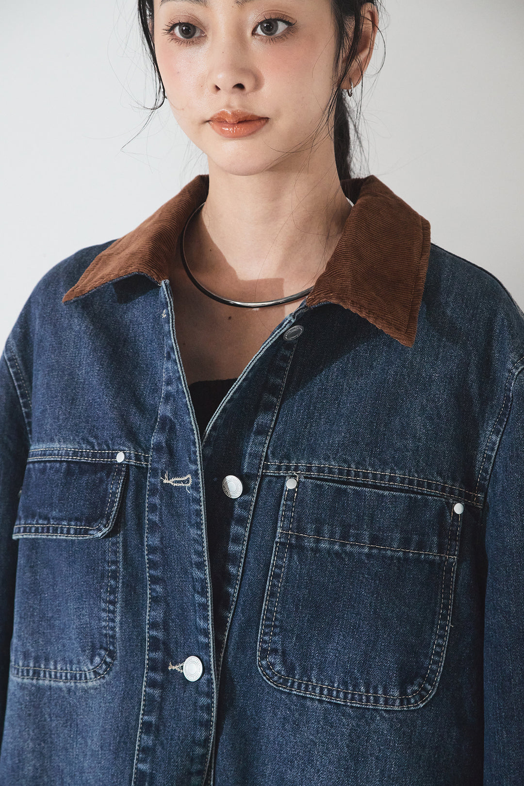 【即納】襟コーデュロイデニムカバーオール