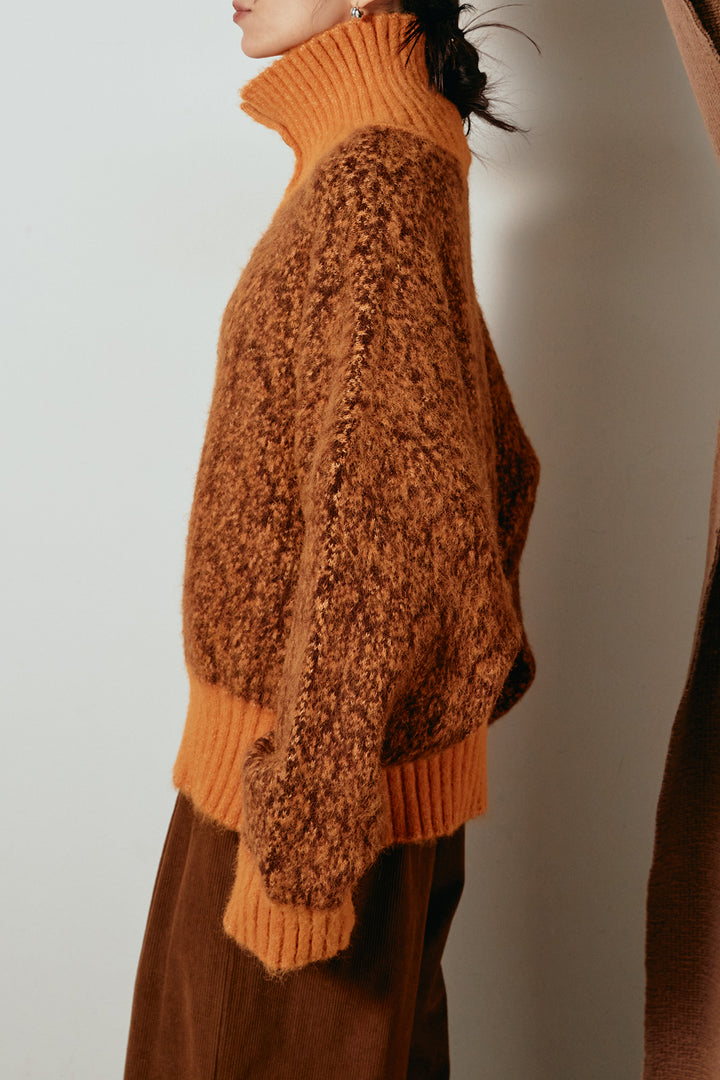 [SET]ハイネックミックスニットトップス+フロントラインデザインワイドスウェットパンツ(2set)