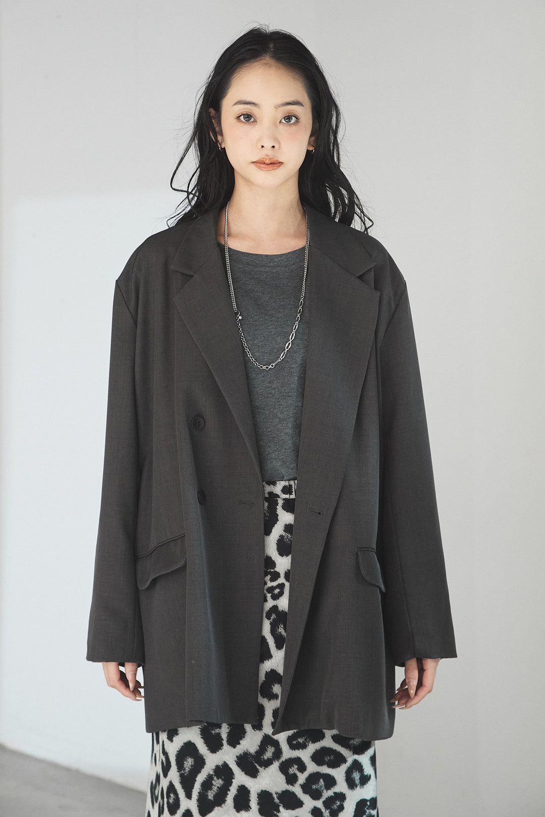 [SET]ルーズシルエットダブルテーラードジャケット+ストレッチロングTシャツ(2set)