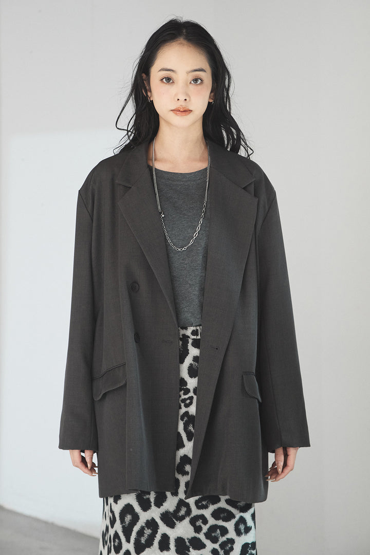 [SET]ルーズシルエットダブルテーラードジャケット+ストレッチロングTシャツ(2set)